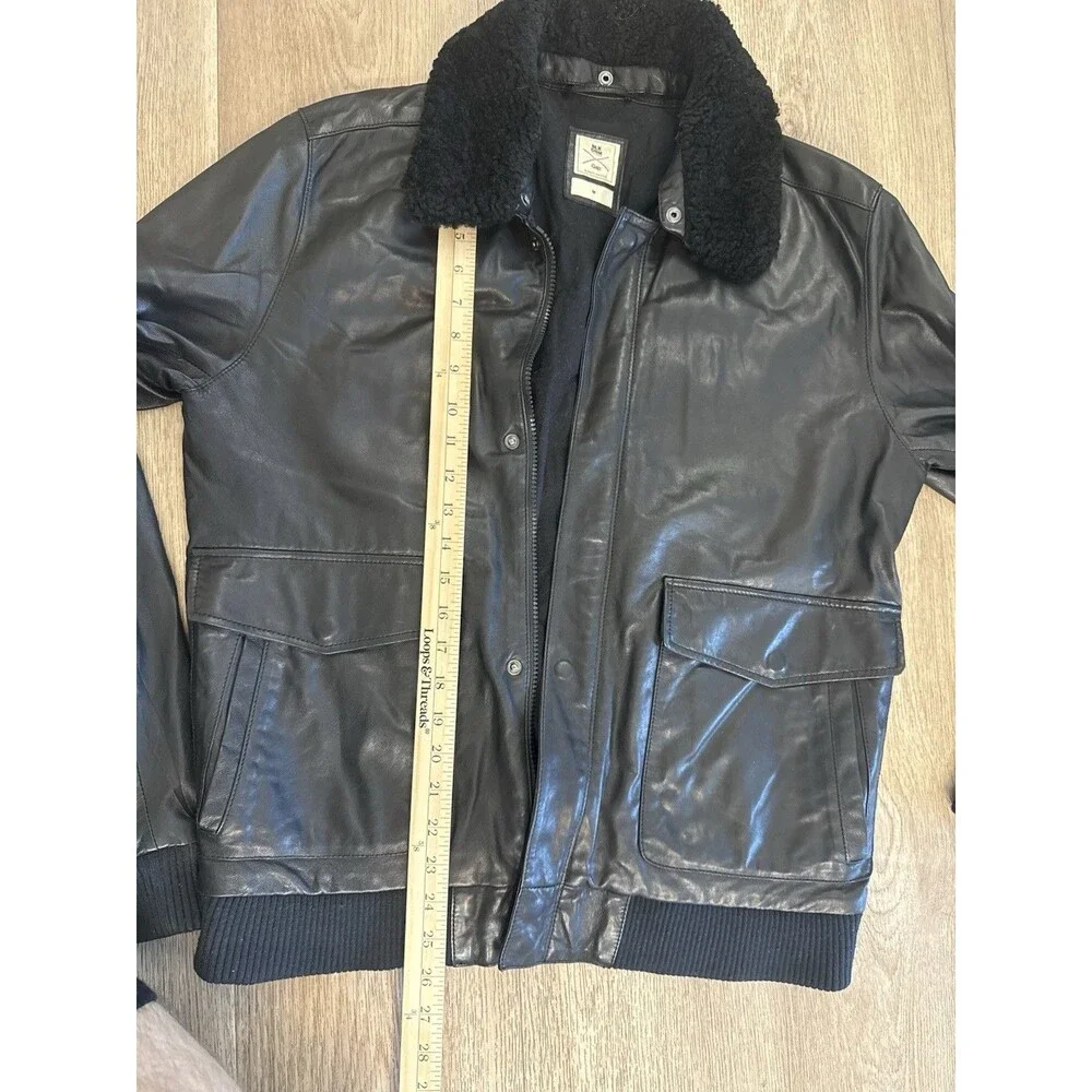 BLK DNM x GAP Mens Medium Black Leather Jacket Detachable Hood Rare (damage)